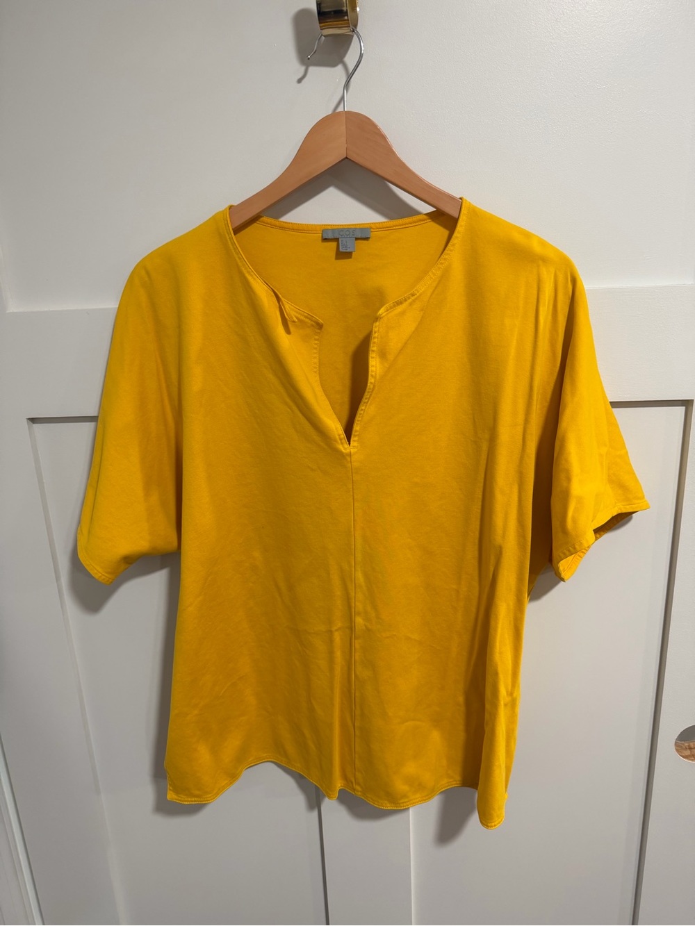 COS Yellow Split-Neck Short Sleeve Tee